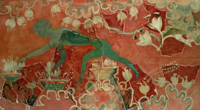 青猿フレスコ、クノッソス宮殿、クレタ島の少年、紀元前1500年頃（フレスコ画） 作： Minoan